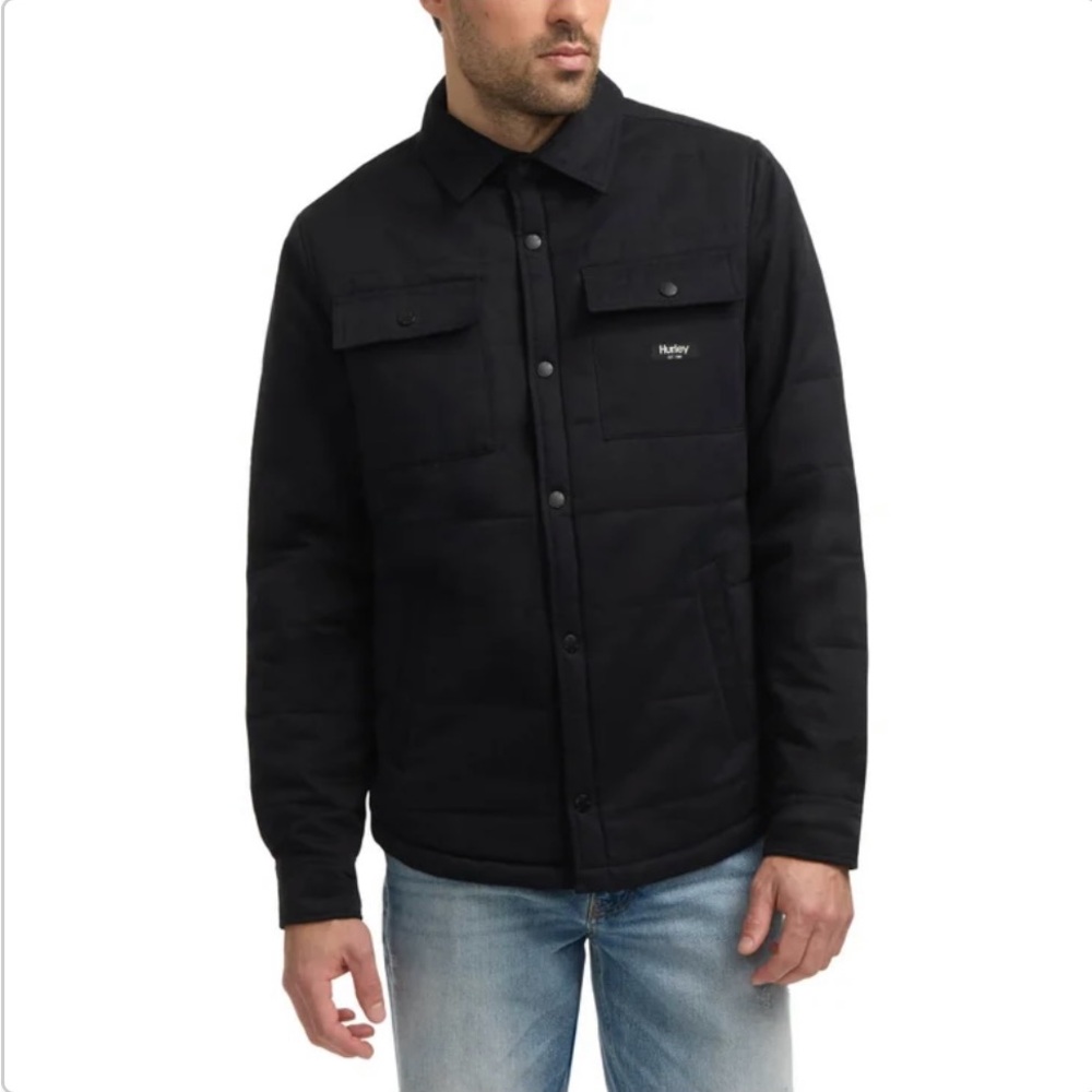 Hurley quilted shirt jacket mens jacket black m medium shacket